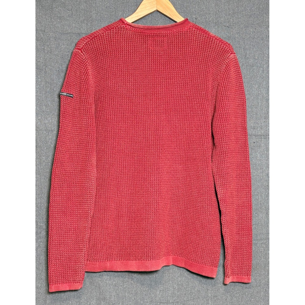 Pepe Jeans London Steven Burnt Red Waffle Knit Cotton Crewneck Sweater Mens M - Picture 2 of 5